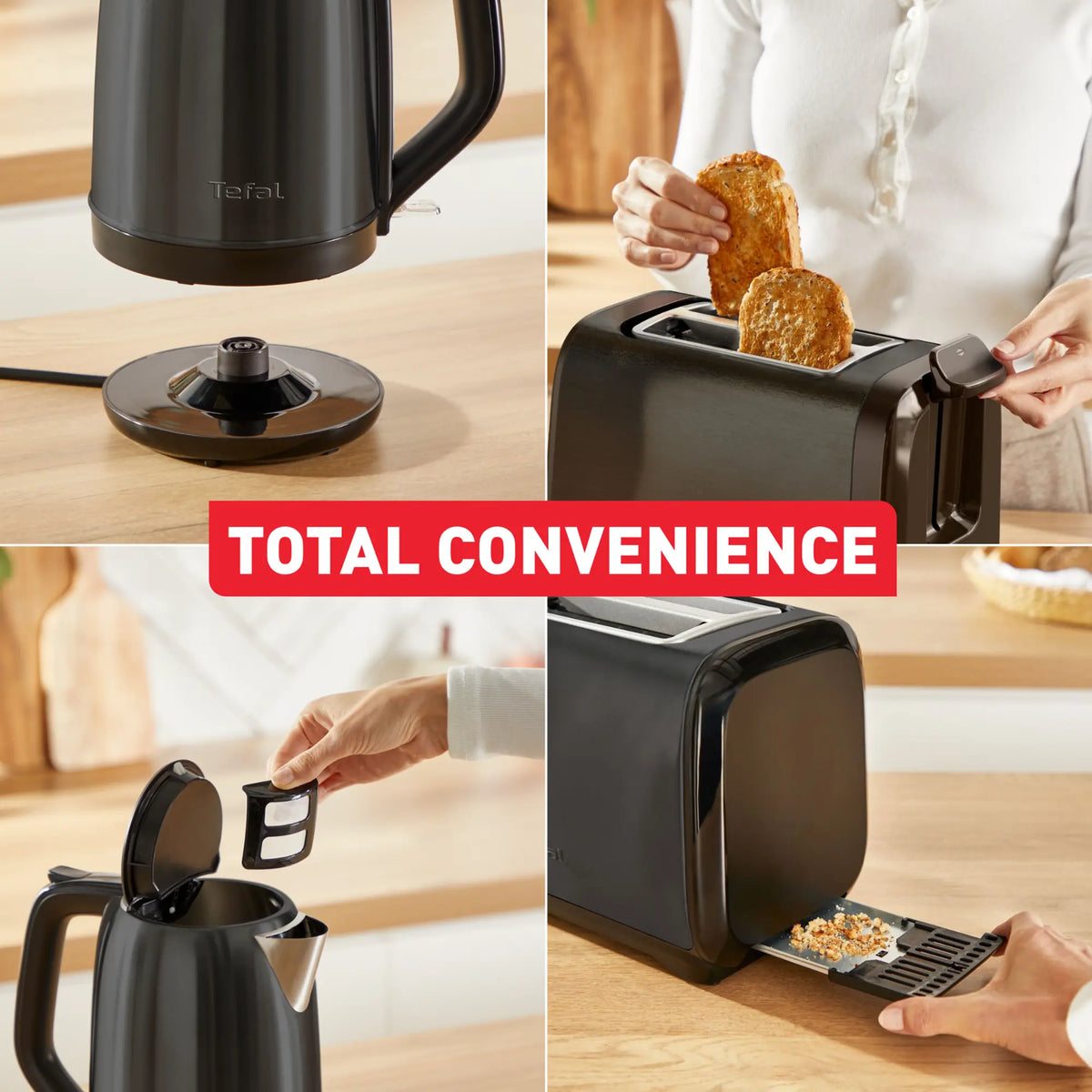 Tefal Subito Black Stainless Steel Toaster & Kettle Breakfast Set TT5SA8