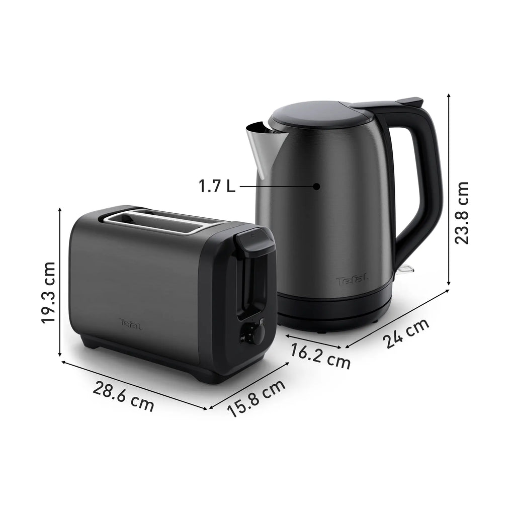 Tefal Subito Black Stainless Steel Toaster & Kettle Breakfast Set TT5SA8