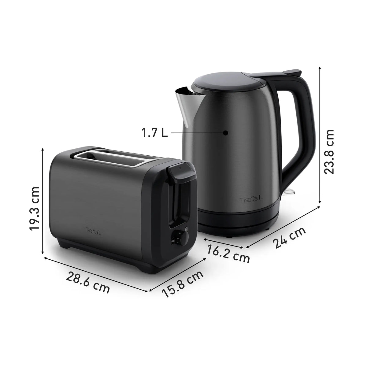Tefal Subito Black Stainless Steel Toaster & Kettle Breakfast Set TT5SA8