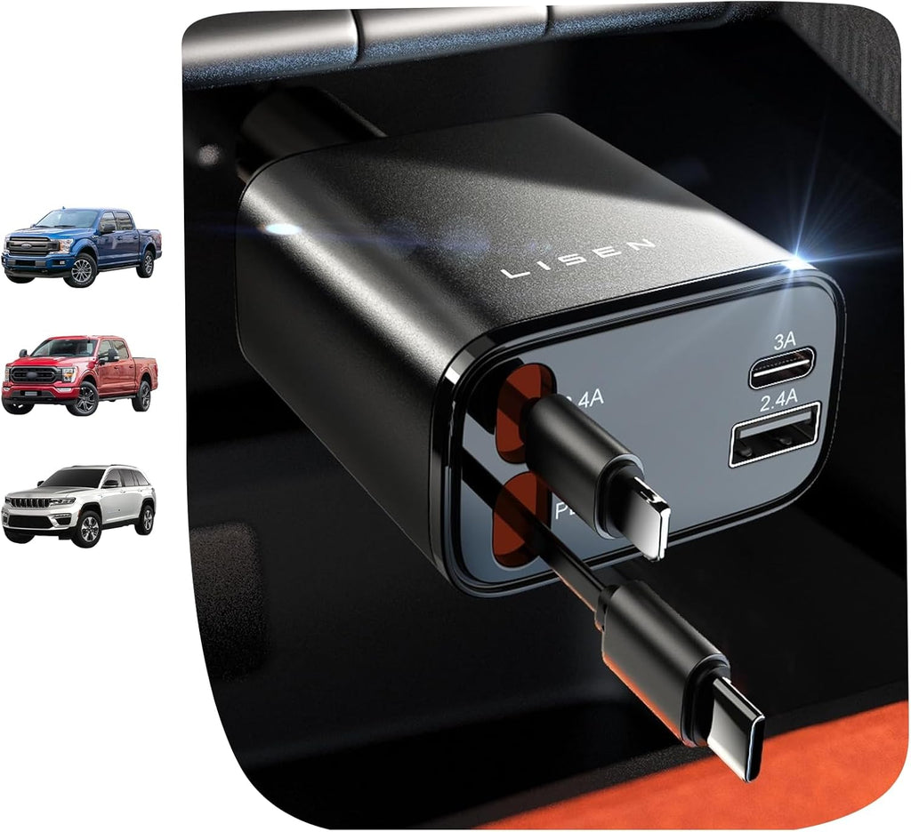 LISEN 4-in-1 69W Retractable Car Charger