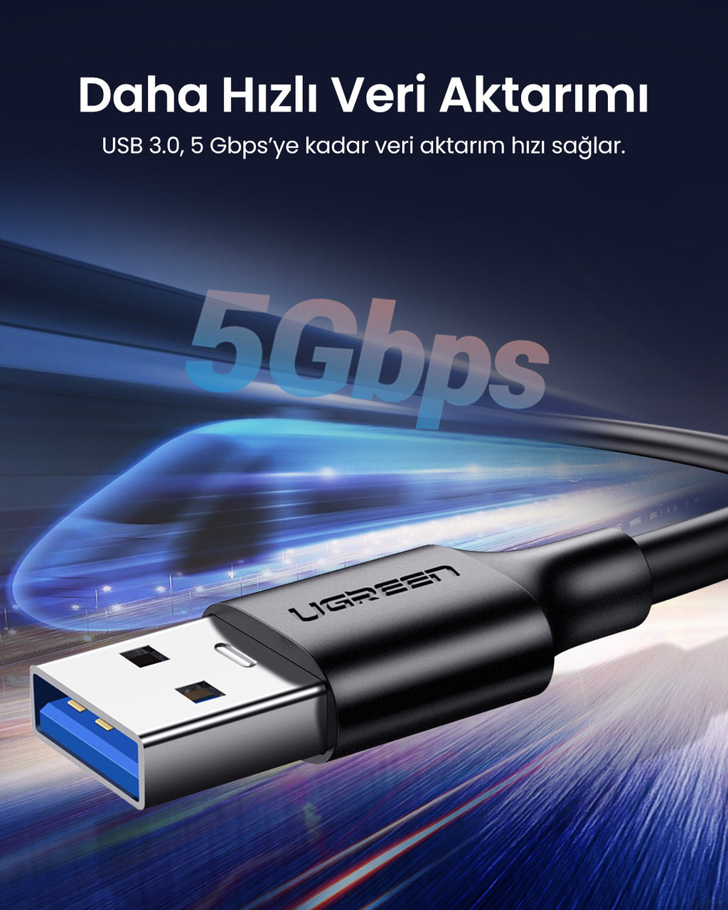 UGREEN USB 3.0 A’dan USB-C’ye Kablo (Nikel Kaplama)