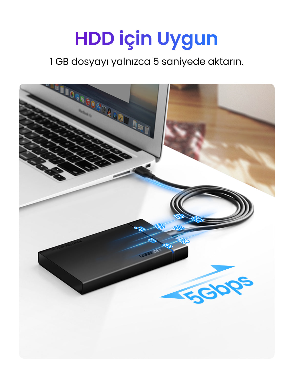UGREEN USB 3.0 A’dan USB-C’ye Kablo (Nikel Kaplama)