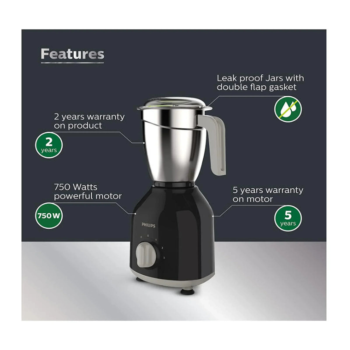 Philips 750 W Turbo Motor Mixer Grinder with 4 Jars - HL7759/00 - EMP
