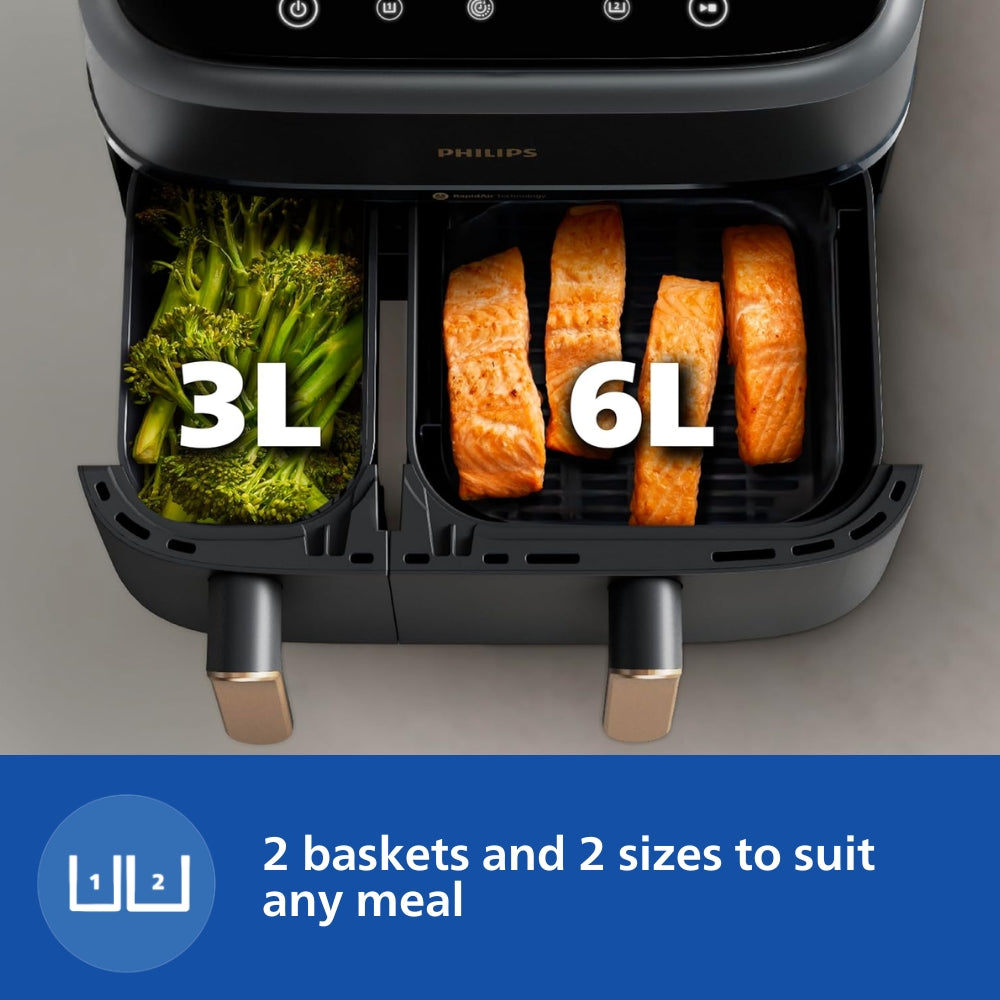 Philips 9L Dual Basket Airfryer with Rapid Air technology - NA352/00