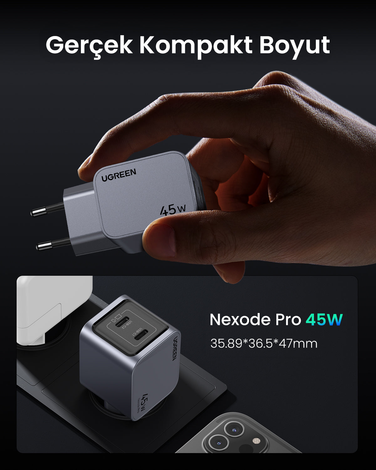 UGREEN Nexode Pro 45W 2 Port Şarj Cihazı
