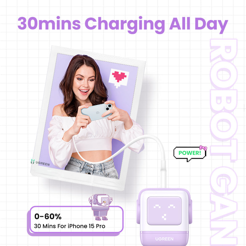 UGREEN Uno Charger RG 65W 3-Port GaN Fast EU Purple