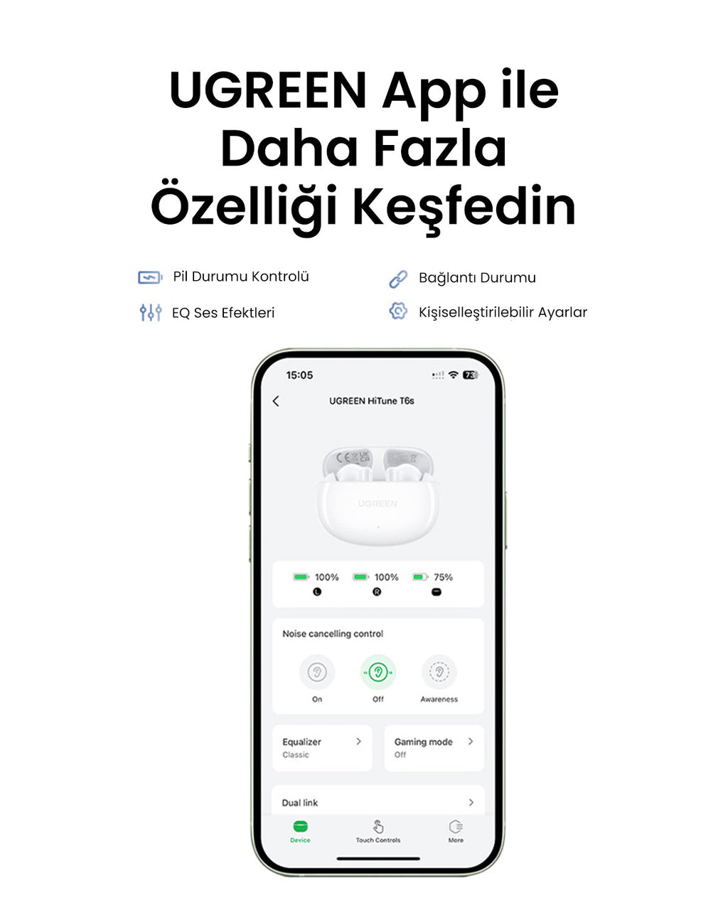 UGREEN HiTune T6s Hibrit Aktif Gürültü Engelleyici Kulaklık