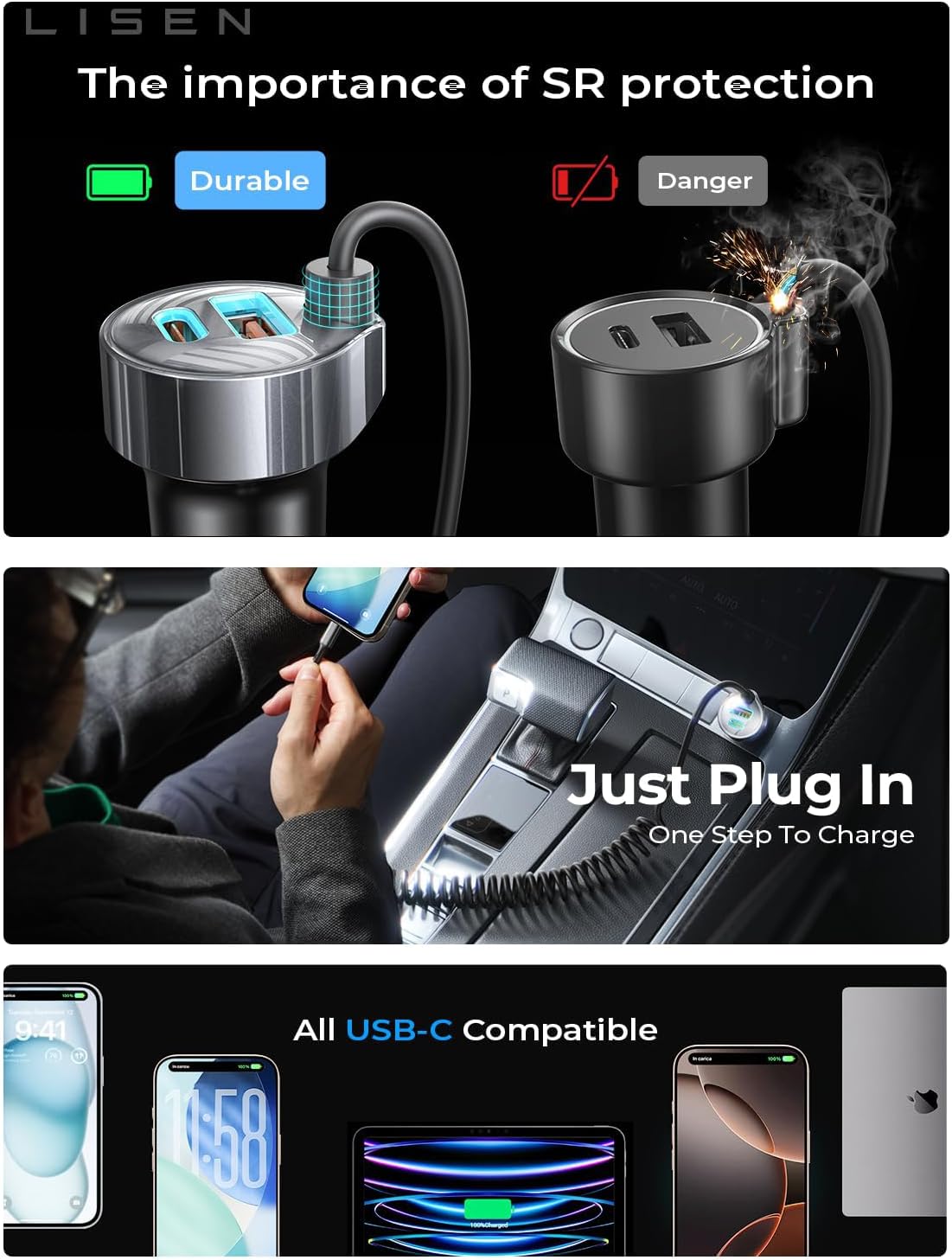 LISEN 90W USB-C Fast Car Charger