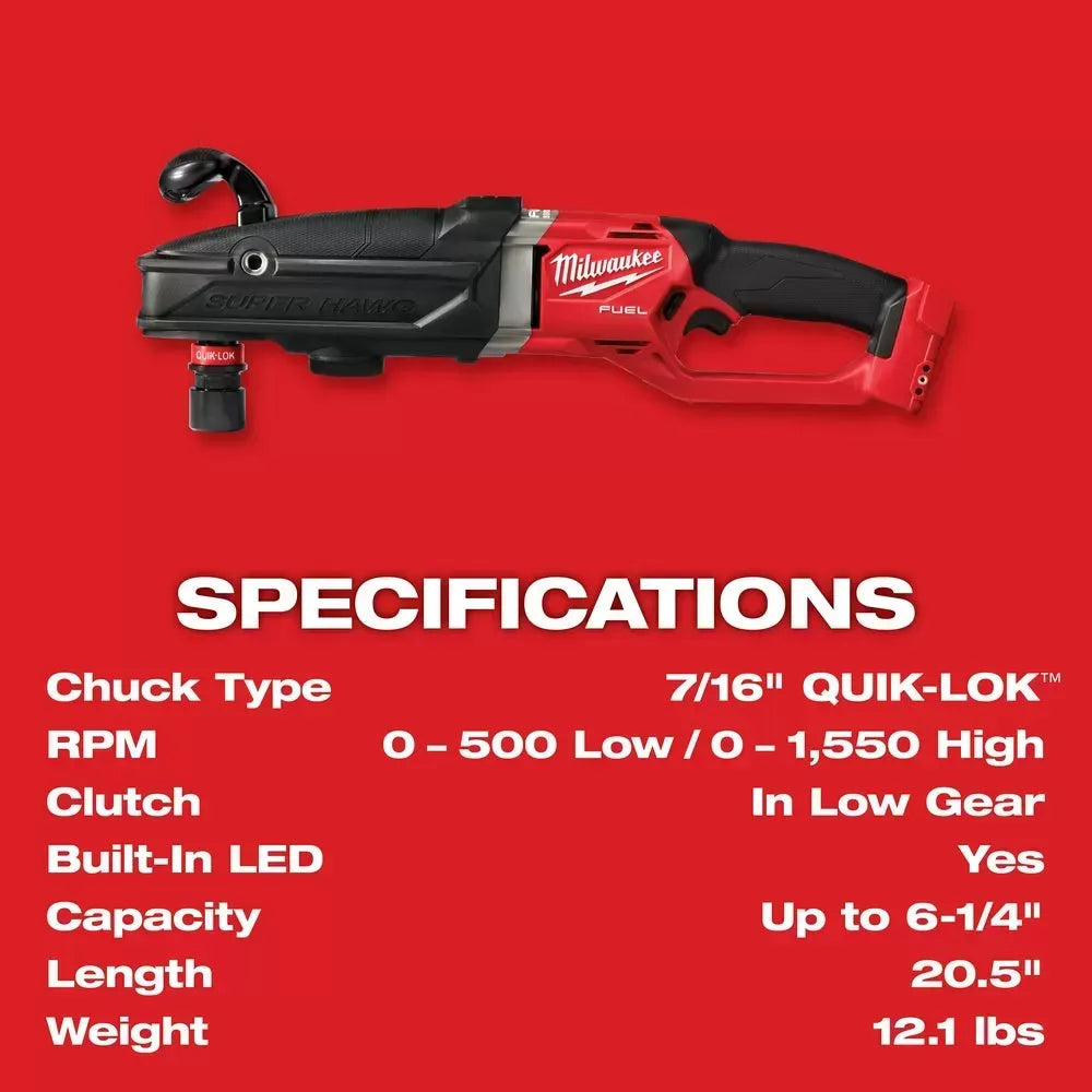 Milwaukee Pre-Sale 2811-20 M18 FUEL 18V Super Hawg Right Angle Drill Quik-Lok - Bare Tool