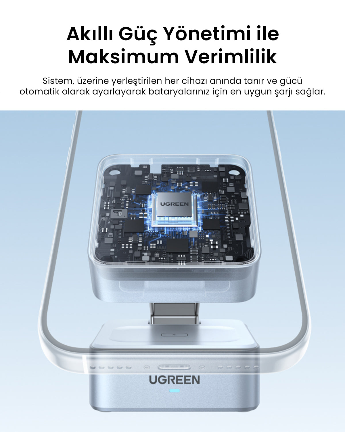 UGREEN MagFlow 2’si 1 Arada Manyetik Kablosuz Şarj Cihazı 25W (Katlanabilir Fişli)