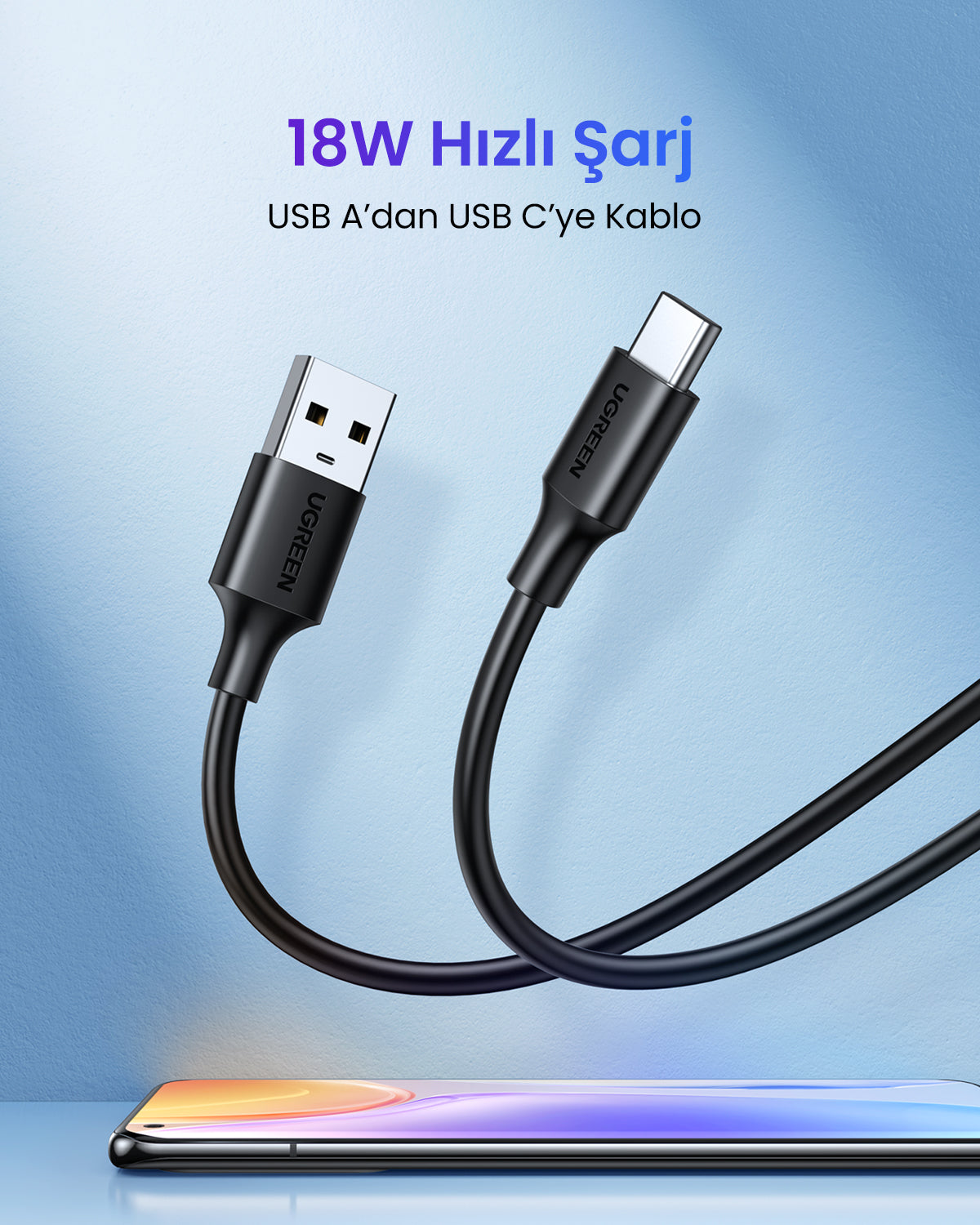 UGREEN USB-A 2.0’dan USB-C’ye Kablo (Nikel Kaplama)