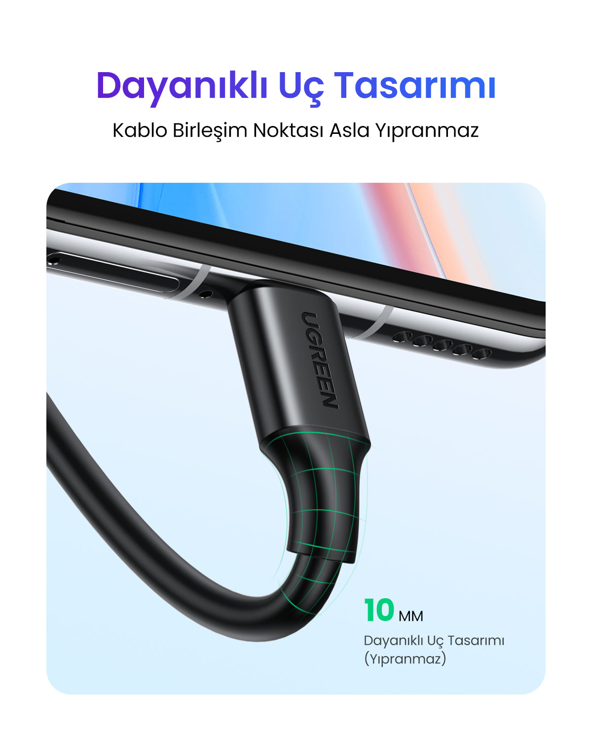 UGREEN USB-A 2.0’dan USB-C’ye Kablo (Nikel Kaplama)