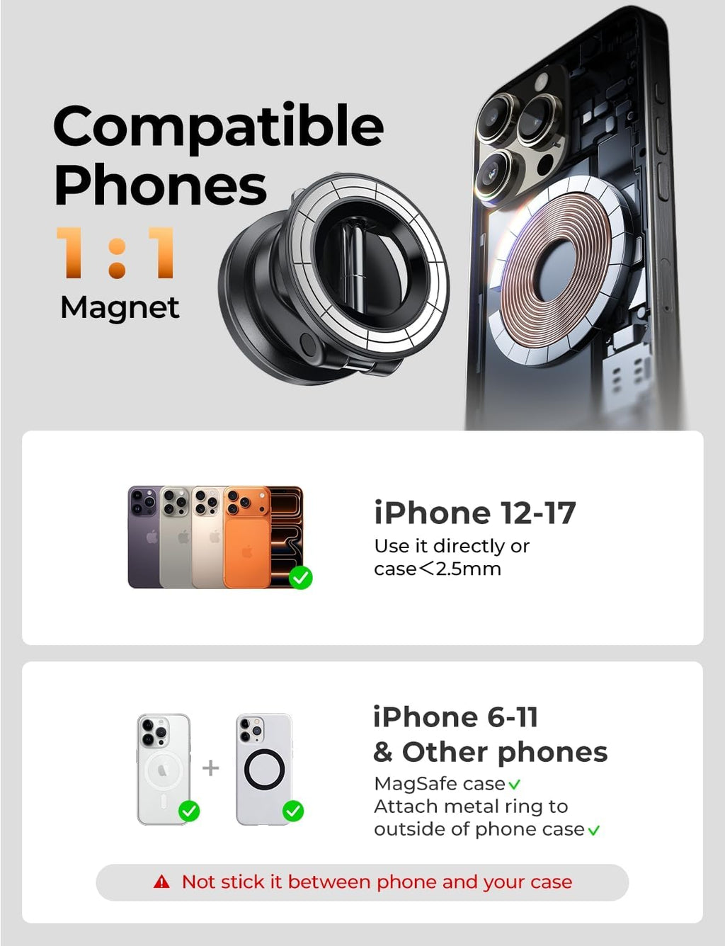 LISEN for Magsafe Car Mount, Cell Phone Holders for Your Car