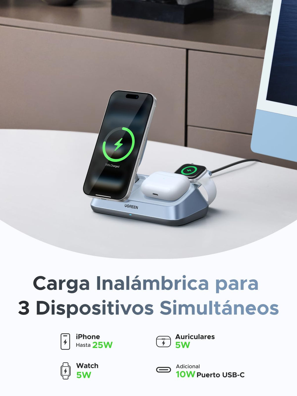 UGREEN MagFlow Qi2 25W Cargador Inalámbrico