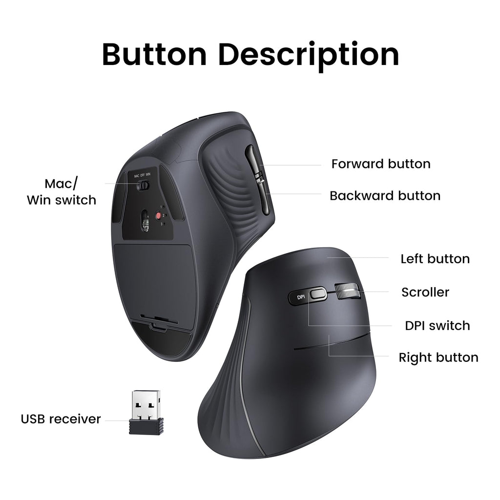 UGREEN Ergonomic Vertical Mouse Bluetooth & 2.4G