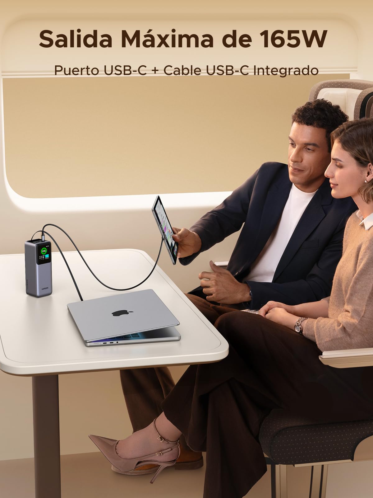 UGREEN Nexode 20000mAh Banco de Energía con Cable Retráctil, Power Bank Portátil de 165W 
