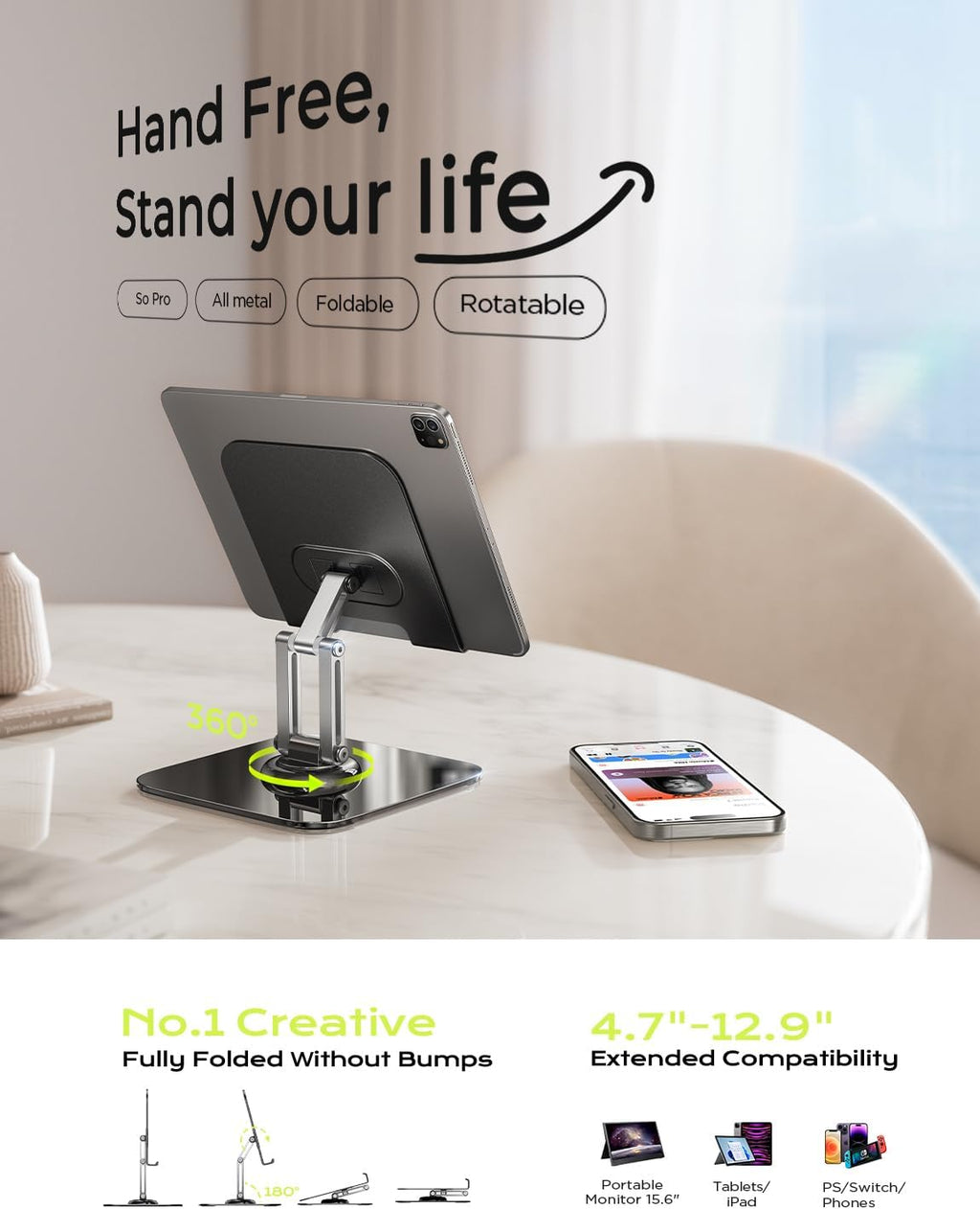 LISEN Adjustable Rotating Tablet Stand for Desk
