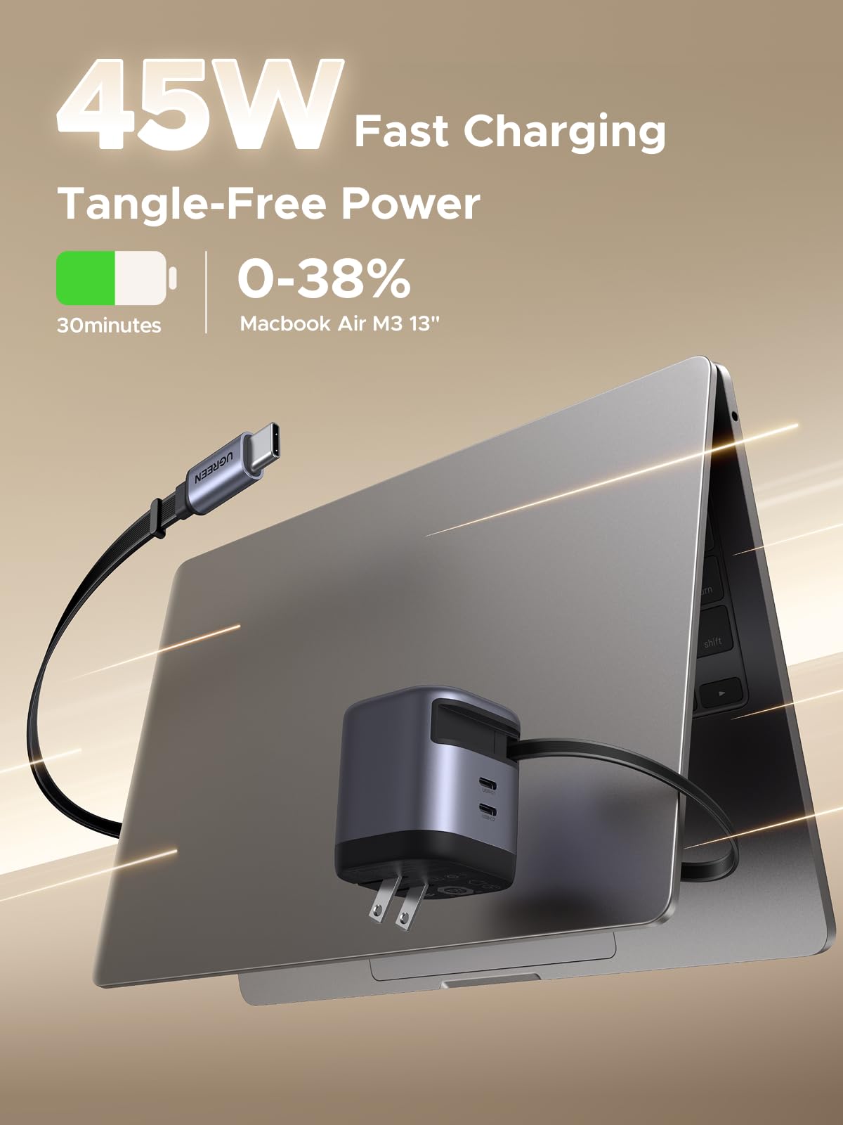 Củ Sạc UGREEN Dây Rút USB-C 45W