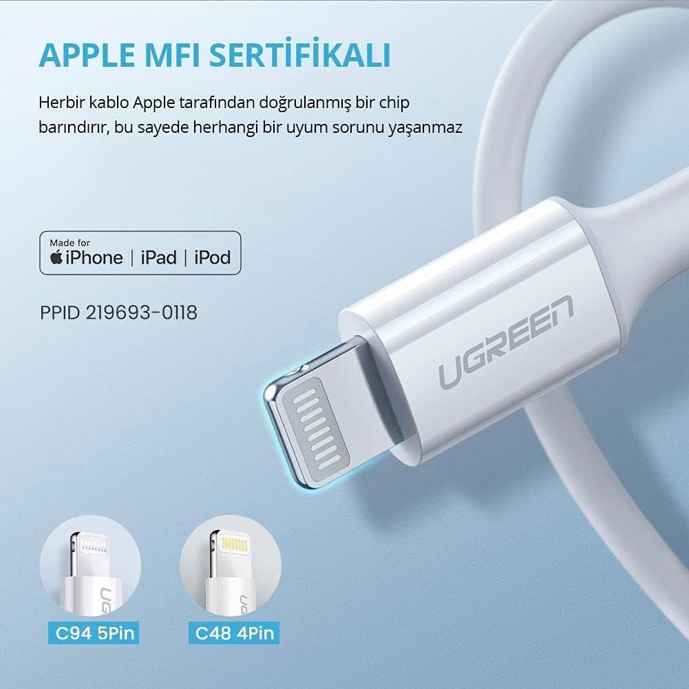UGREEN USB-C’den Lightning’e Kablo (Kauçuk Kaplama)