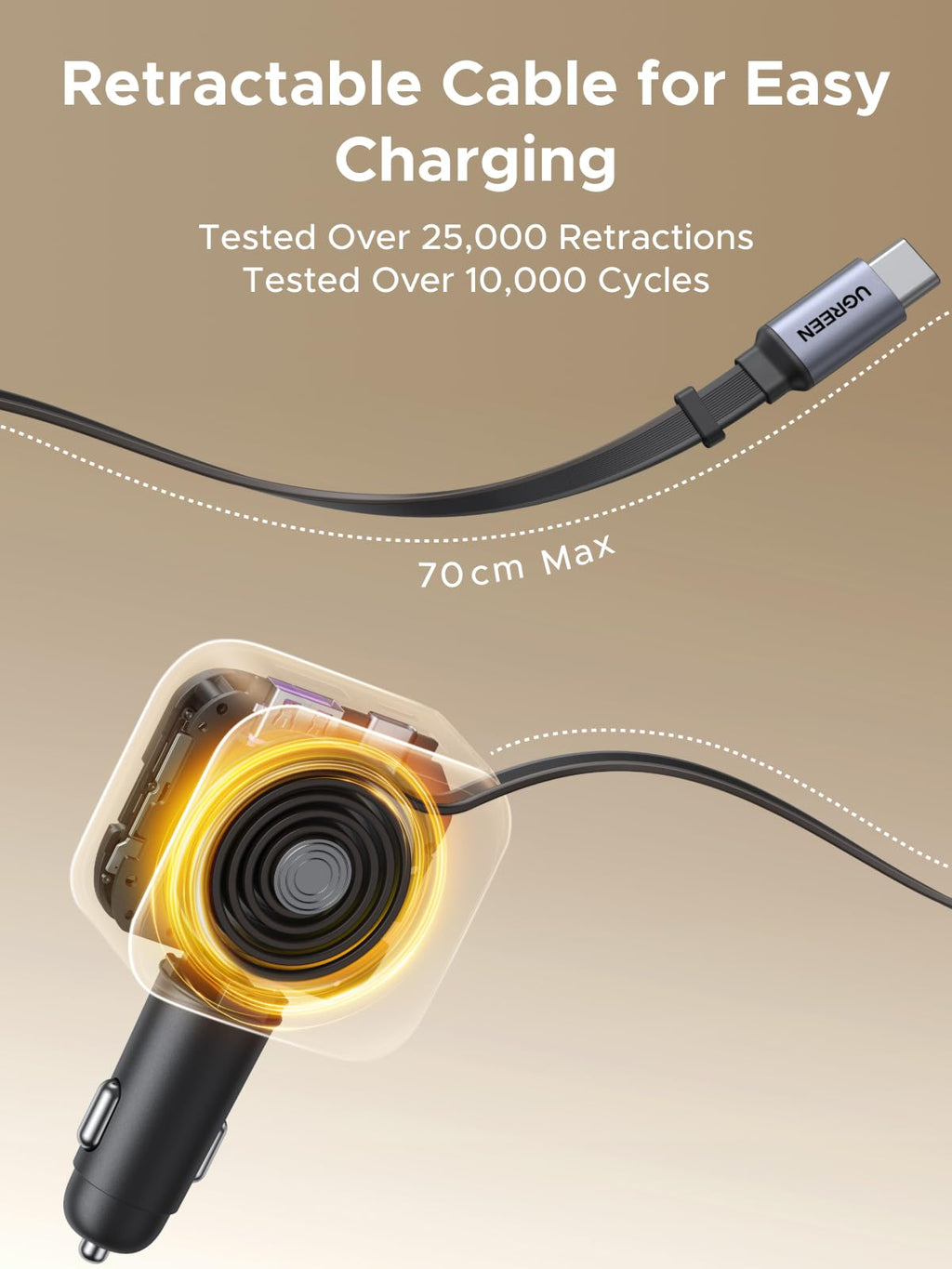 UGREEN Nexode Sạc Ô Tô 90W kèm Cáp USB-C Thu Gọn