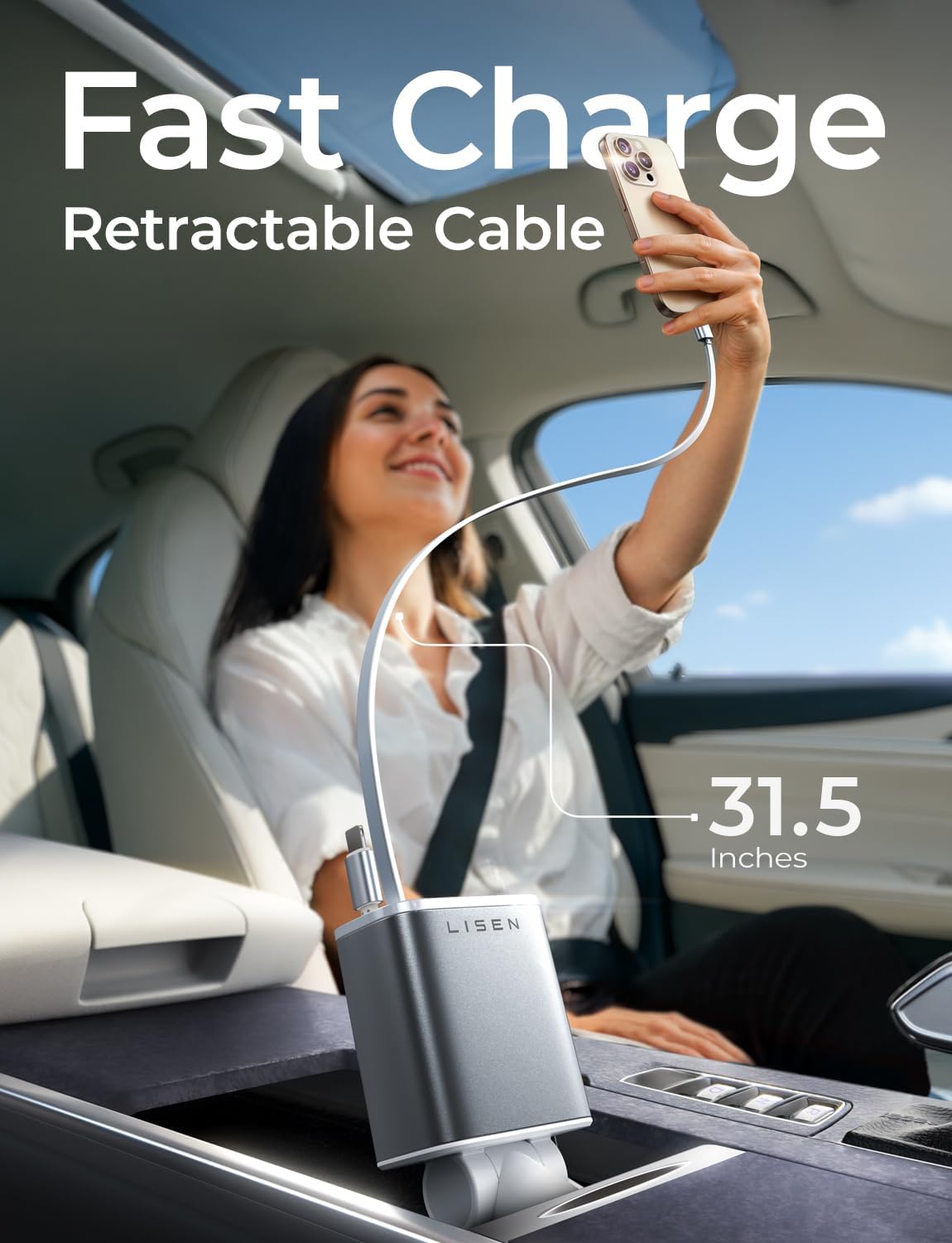 LISEN for iPhone 17 Retractable Car Charger