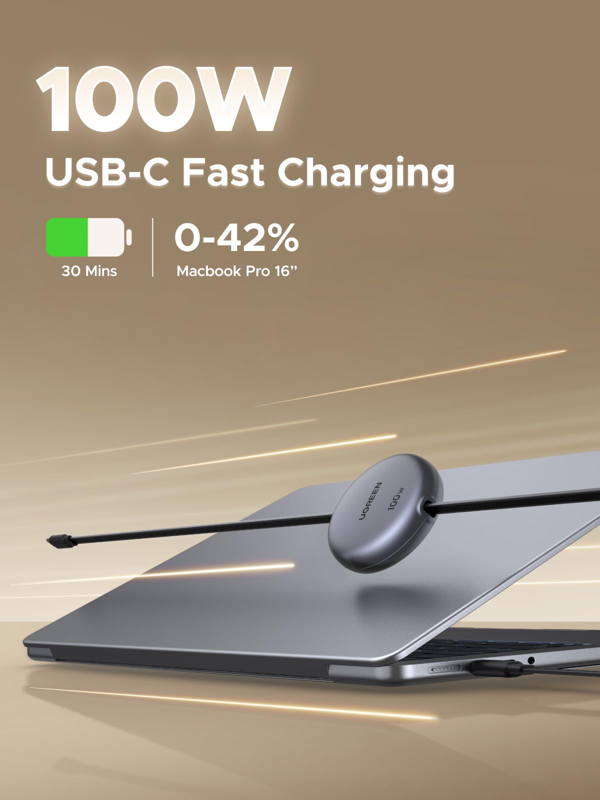 สายชาร์จ UGREEN Nexode USB-C แบบยืดหดได้ 100W