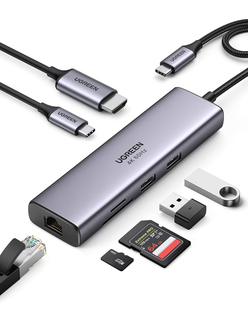 UGREEN Revodok موزع USB-C ‏7 في 1 (إيثرنت وقارئ بطاقات)