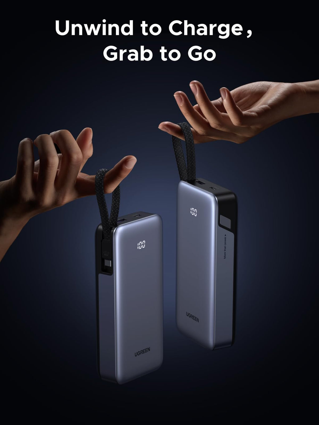 UGREEN พาวเวอร์แบงค์ 20000mAh 45W พร้อมสาย USB-C ในตัว