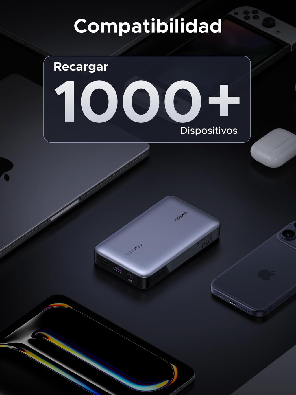 UGREEN Nexode Power Bank 100W 20000mAh, Batería Externa Carga Rápida con Pantalla