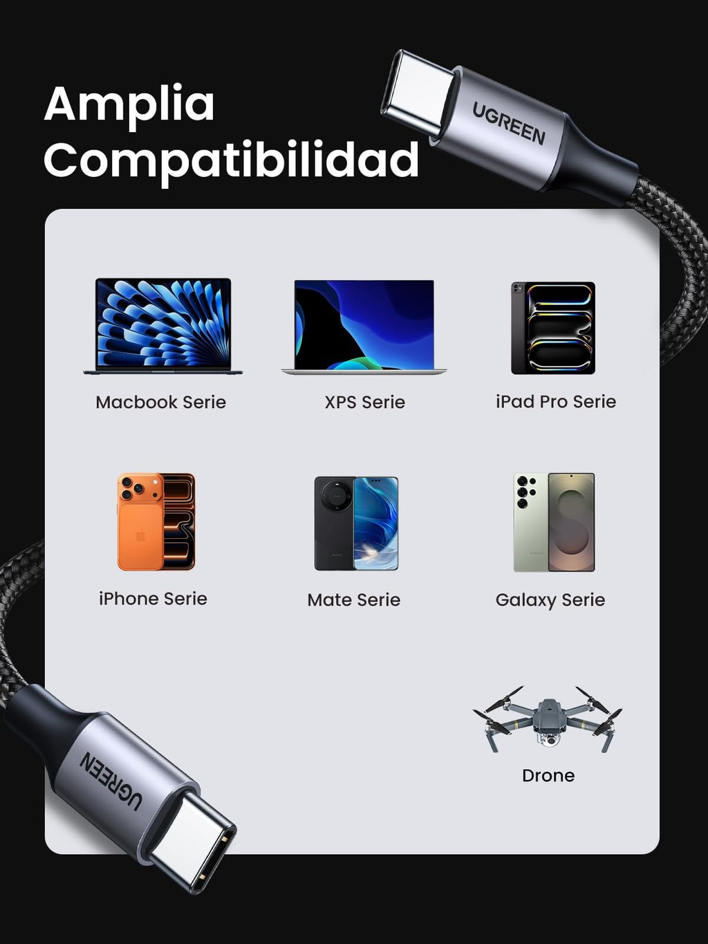 UGREEN Cable USB C 60W PD 3.0, Tipo C Carga Rápida