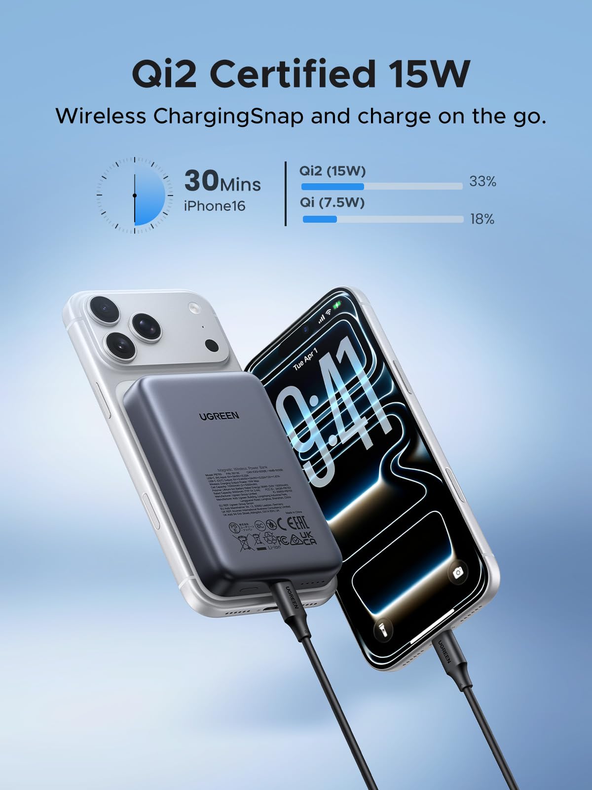 UGREEN MagFlow Pin Dự Phòng Sạc Không Dây Từ Tính 10000mAh 15W