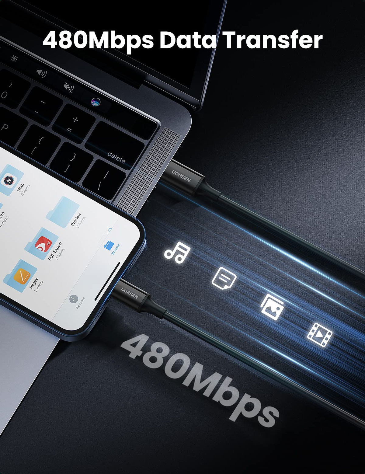 UGREEN USB-C’den Lightning’e Kablo (Nikel Kaplama, ABS Gövde)