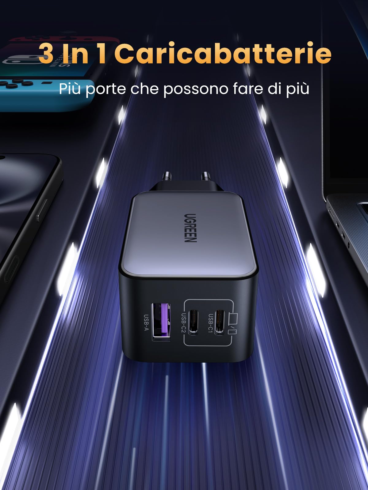 UGREEN Nexode 65W Caricatore USB C con 3 Porte di Ricarica Rapida