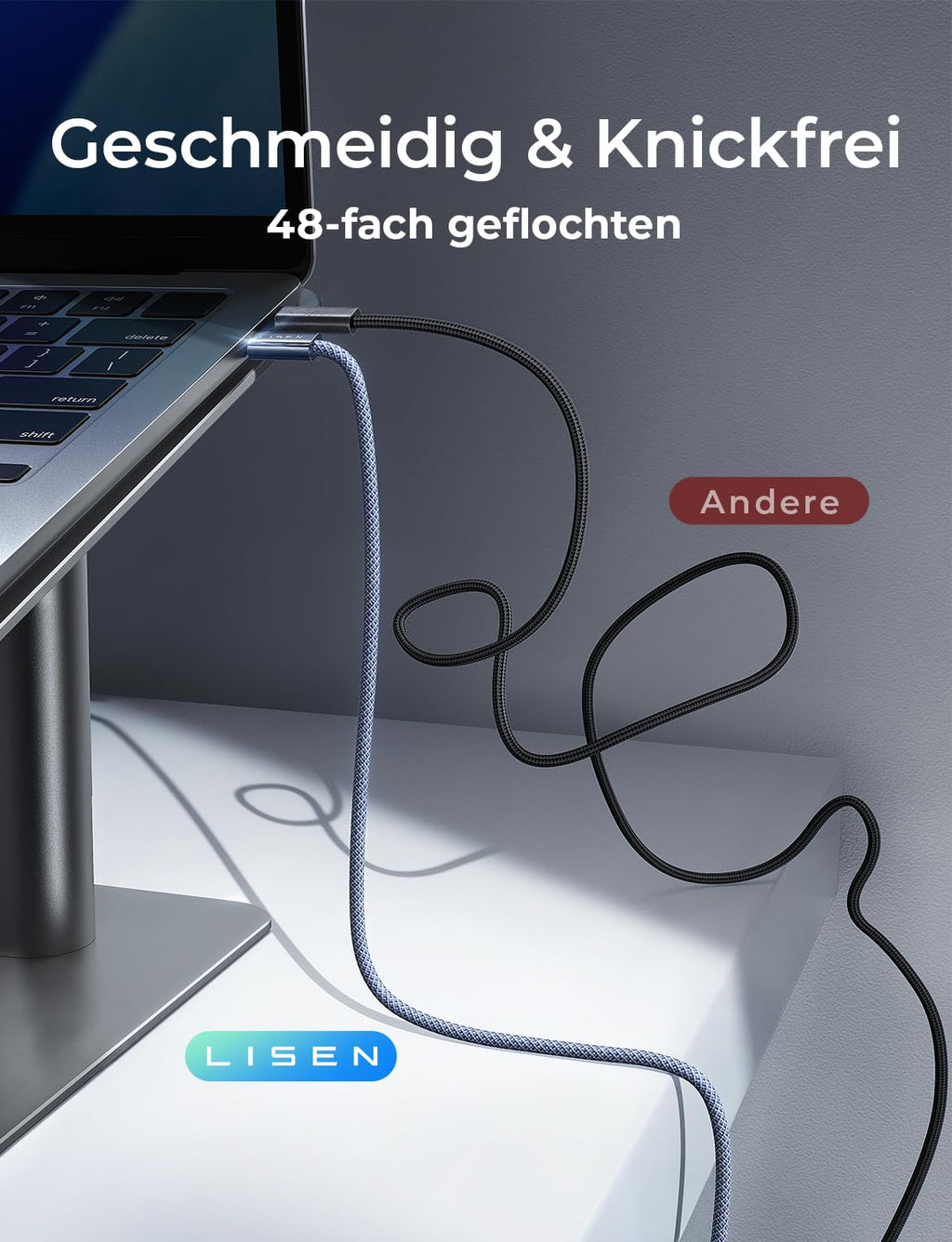 LISEN USB C Kabel 2M 240W Ladekabel USB C 2 Stück