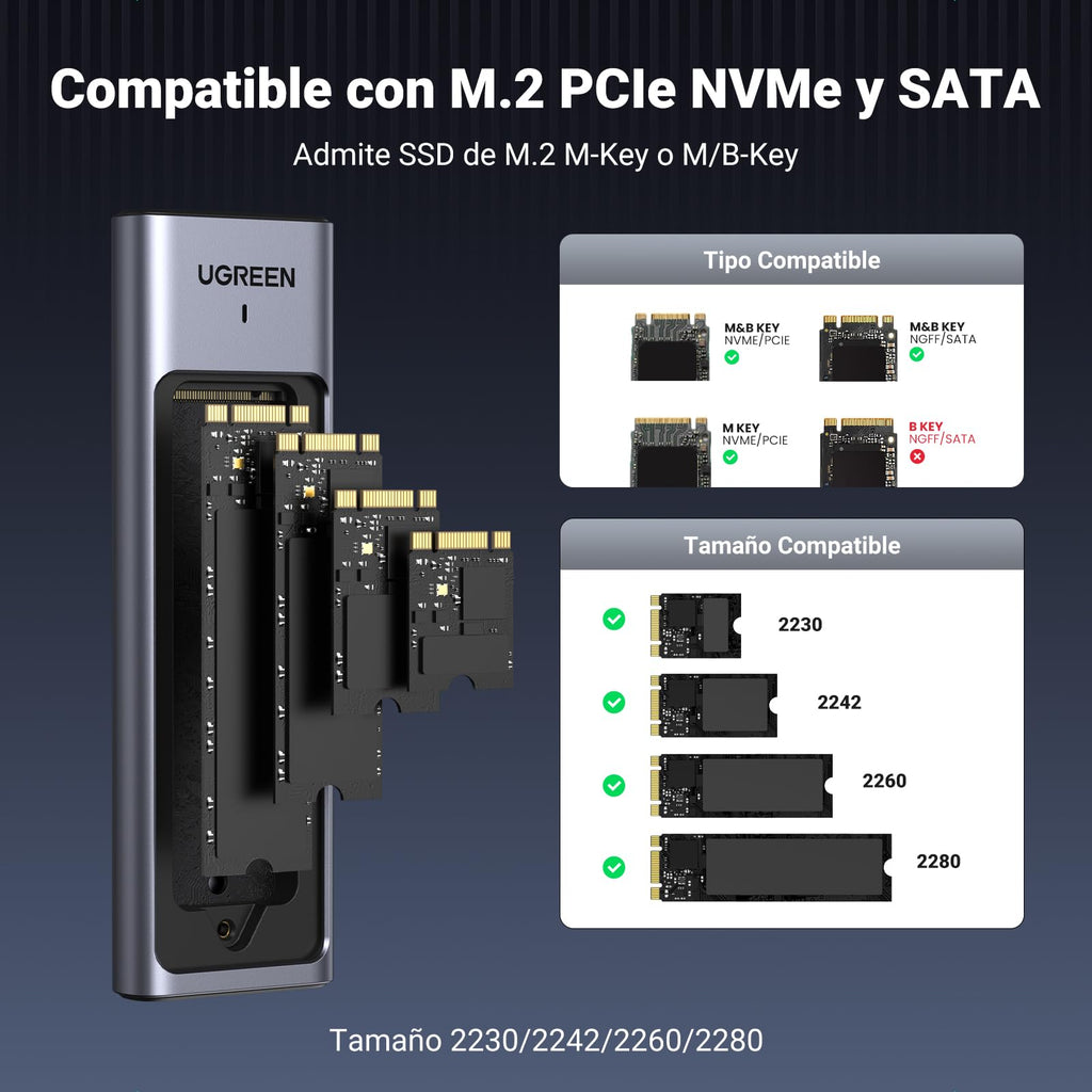 UGREEN Carcasa M.2 NVMe e NGFF USB C 3.2 Gen 2 , Caja SSD M2