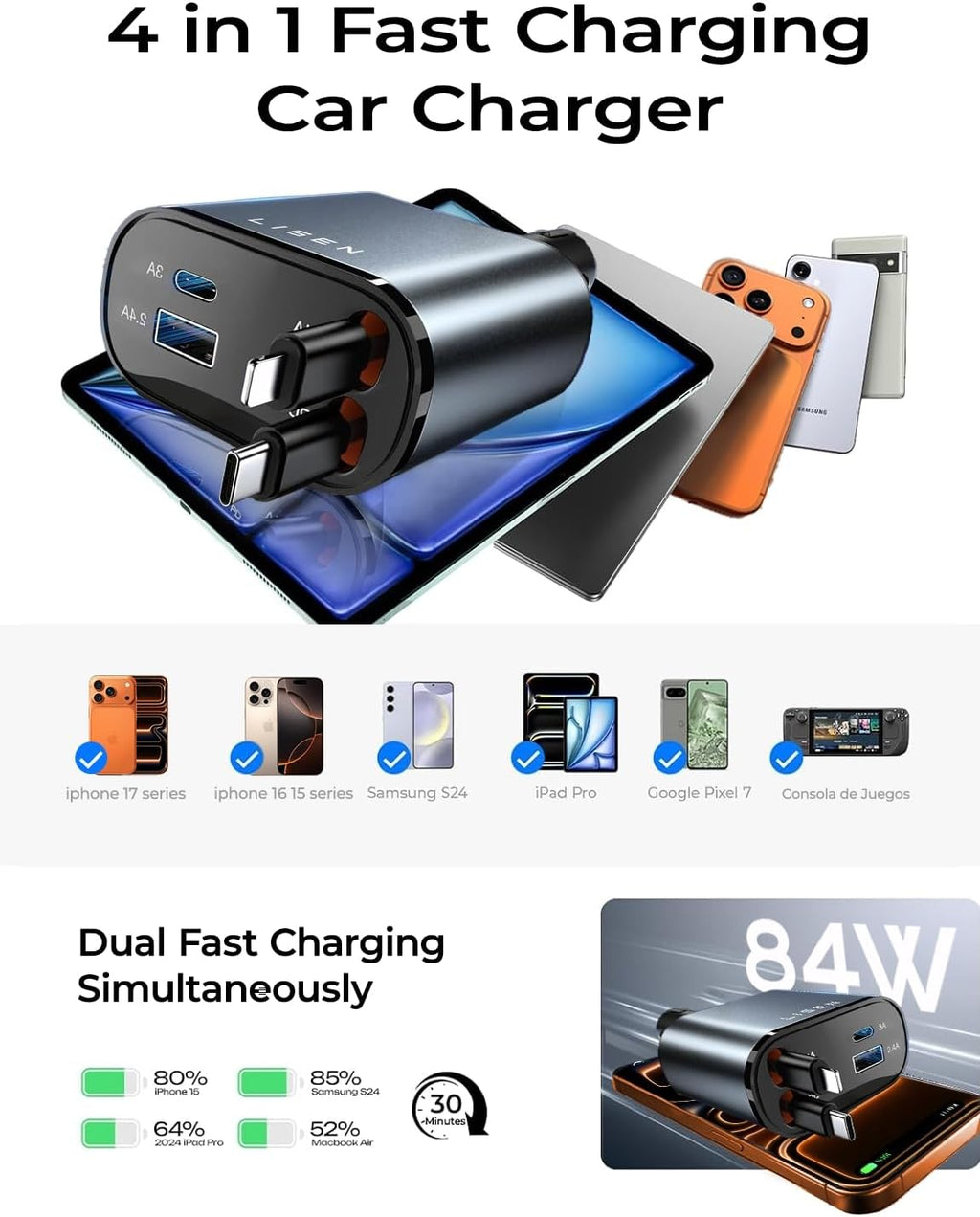 LISEN Retractable Car Charger Gift Box Edition
