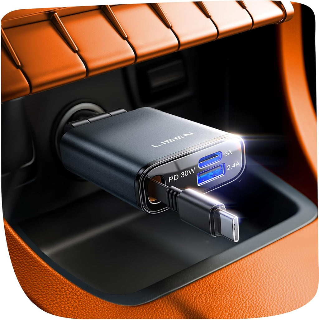 LISEN Retractable Car Charger USB C