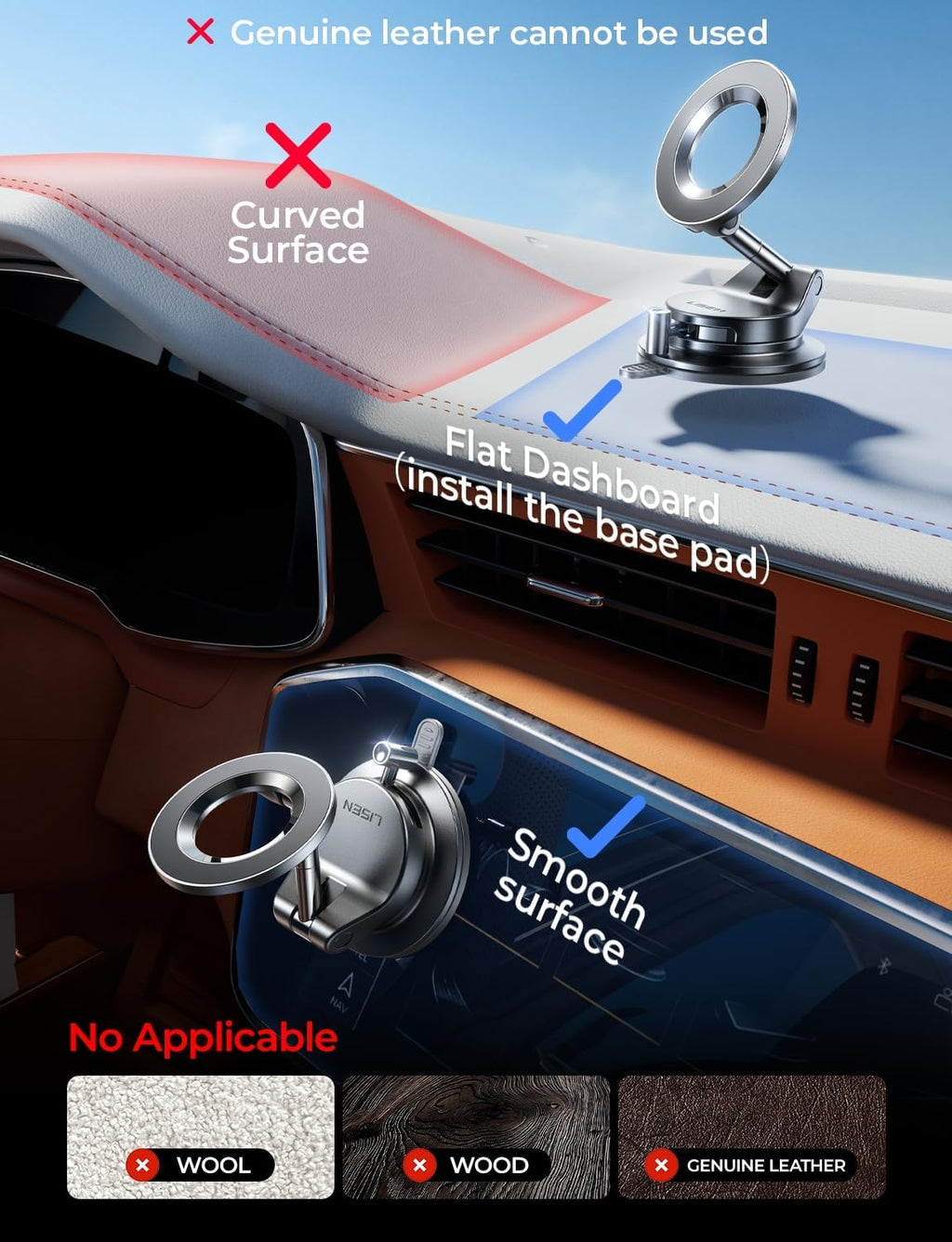 LISEN for Magsafe Car Mount,  Magnetic Car Accessories for Women Men Truck Jeep BMW