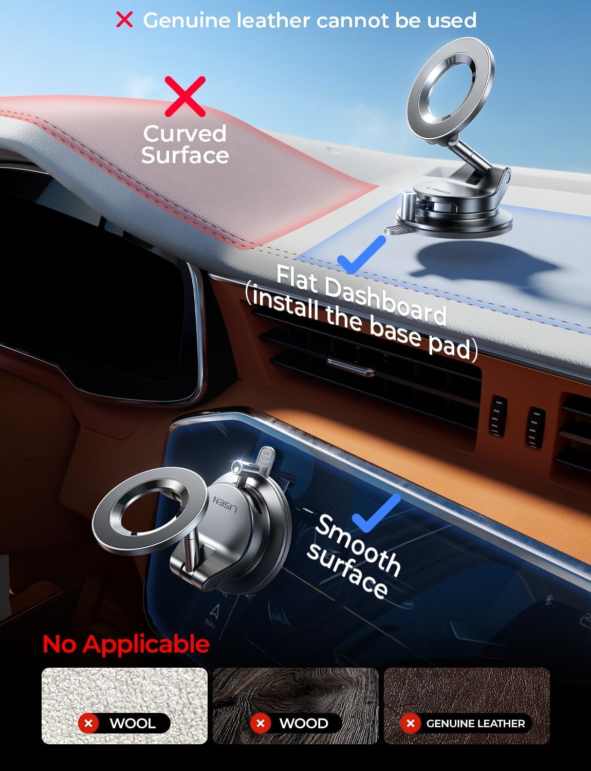 LISEN for Magsafe Car Mount,  Magnetic Car Accessories for Women Men Truck Jeep BMW