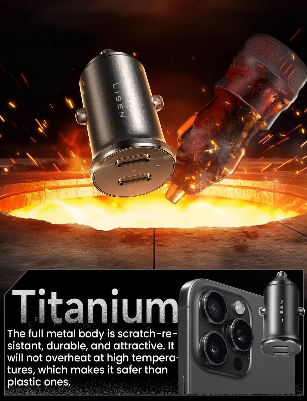LISEN 90W USB C Car Charger Fast Charging for iPhone 17