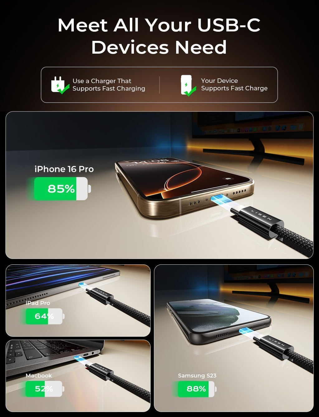 LISEN USB C to USB C Cable 60W