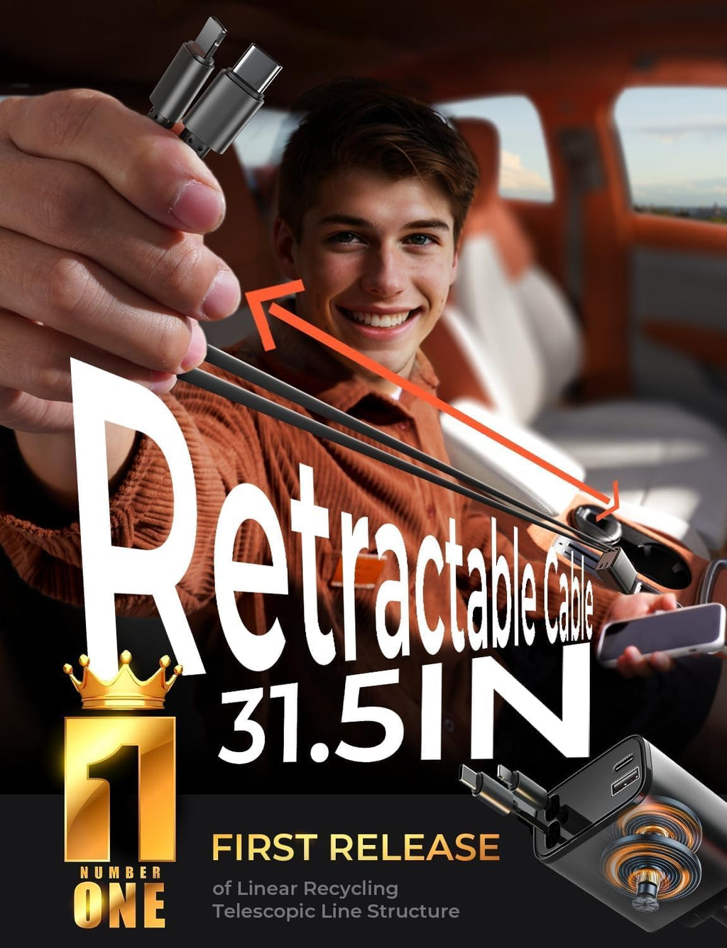 LISEN 84W Retractable Car Charger USB C Cigarette
