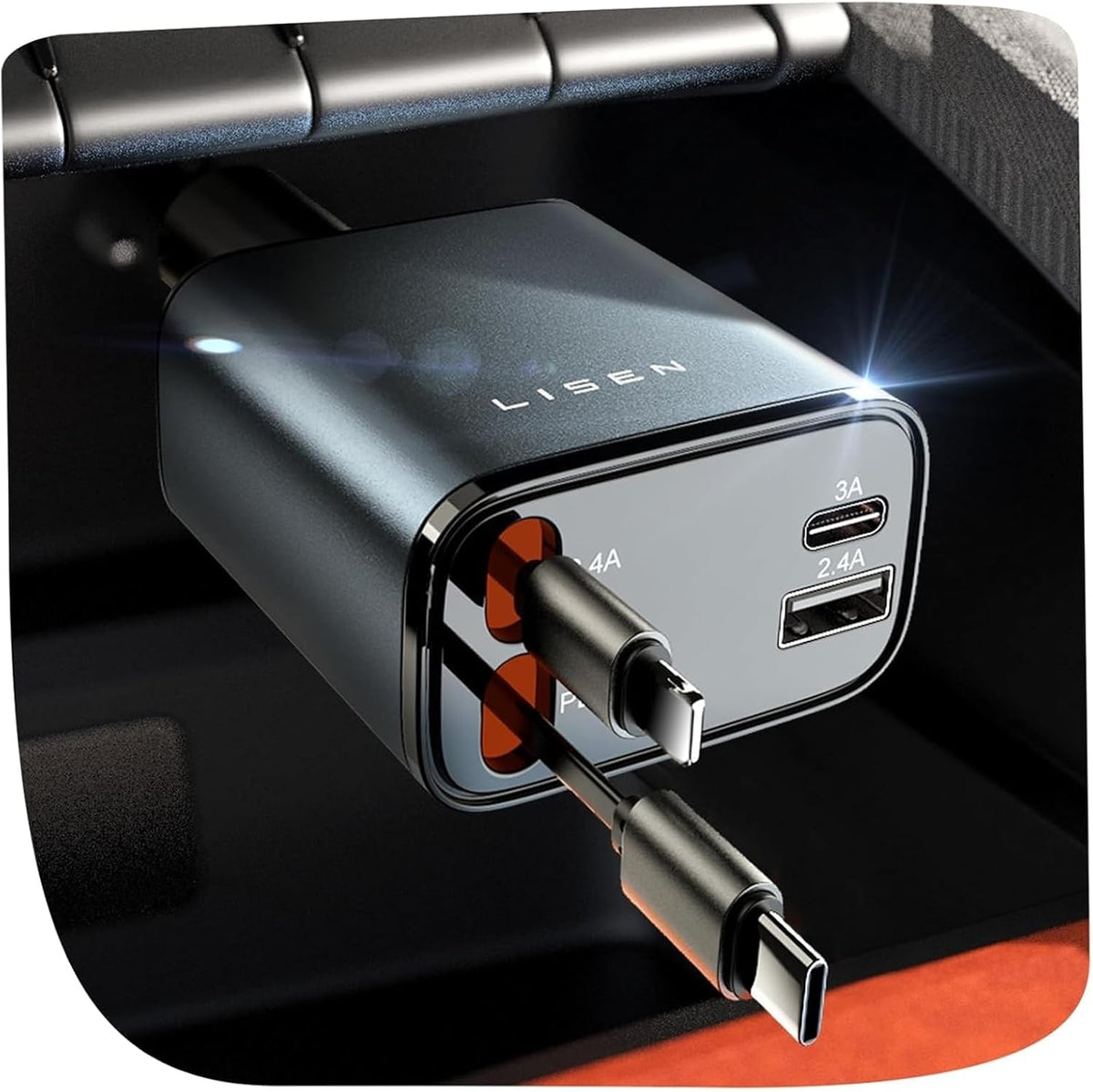 LISEN Retractable Car Charger 69W USB C