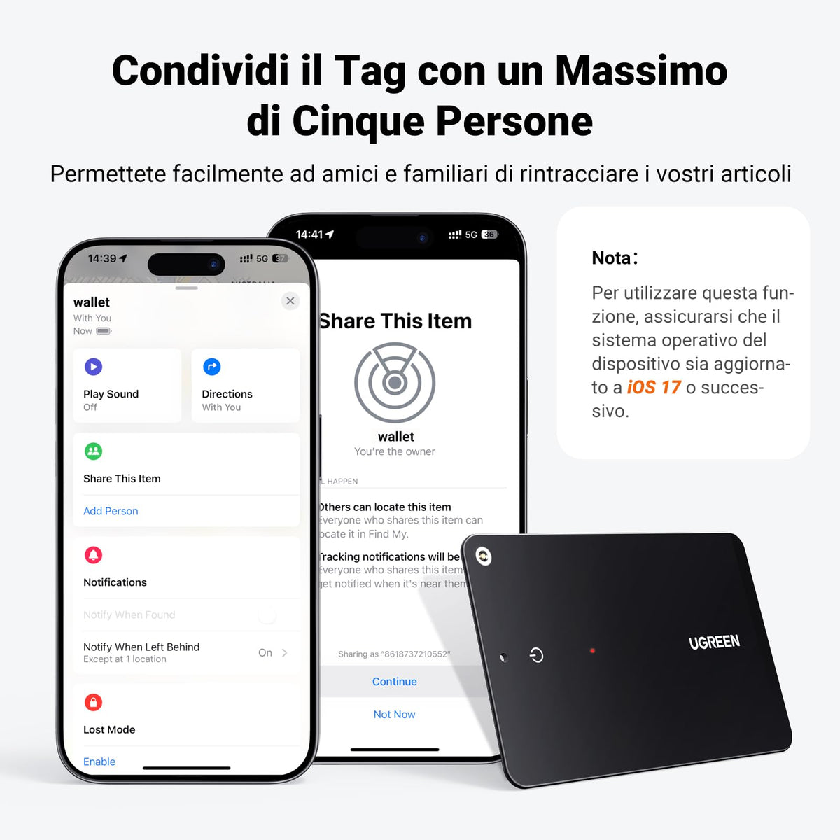 UGREEN FineTrack Slim Smart Finder Localizzatore Supporto iOS Tracker Bluetooth Card Scheda Localizzazione