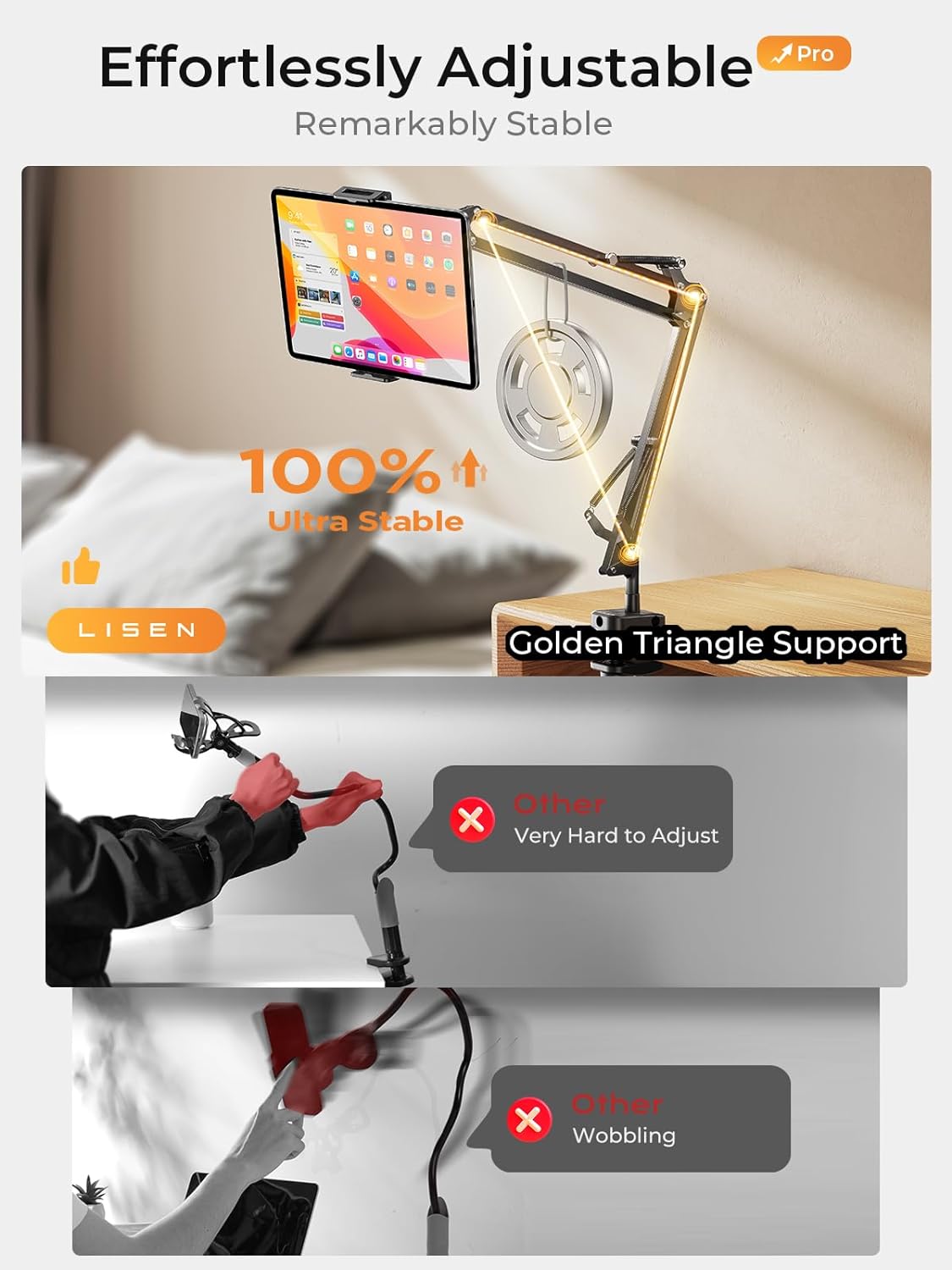 LISEN Tablet Stand iPad Stand for Desk & Bed