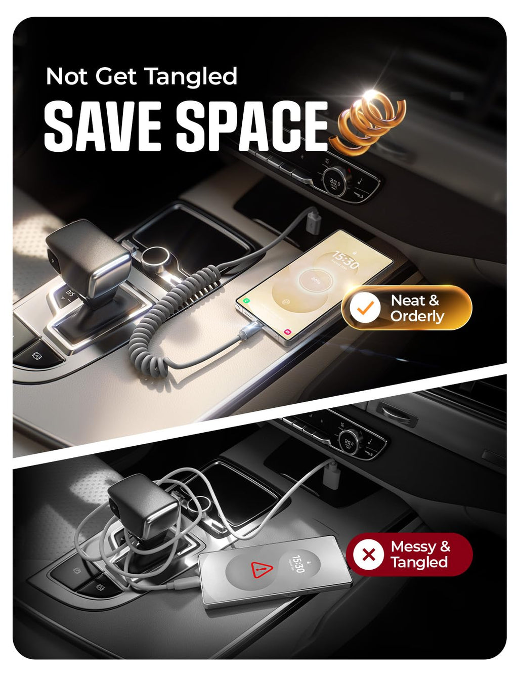 LISEN Coiled USB C Cable, 2 Pack for Car Play & Android Auto Cable