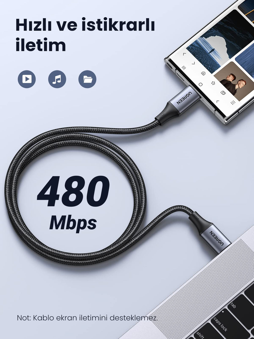 UGREEN USB-C’den USB-C’ye Kablo (Alüminyum Kaplama, Örgü)