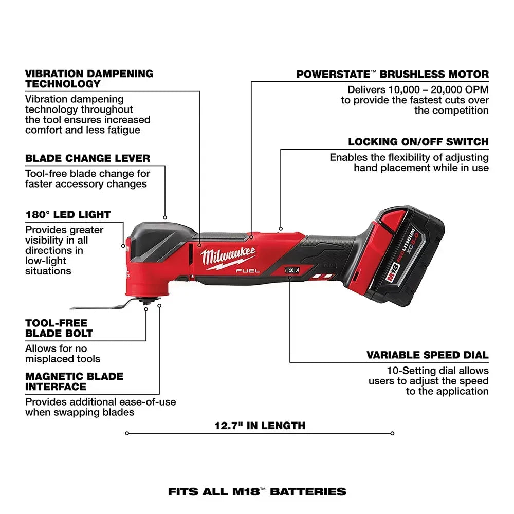 Milwaukee Pre-Sale Pre-Sale 2953-22MTB M18 FUEL 18V 1/4 Driver / Multi-Tool Kit w/ 9 PC Blade Kit