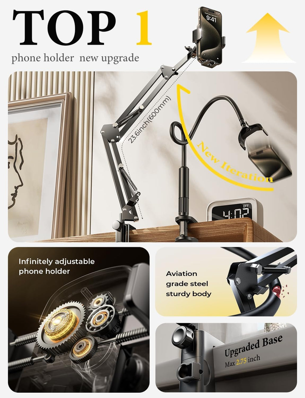 LISEN Gooseneck Phone Holder for Bed Desk