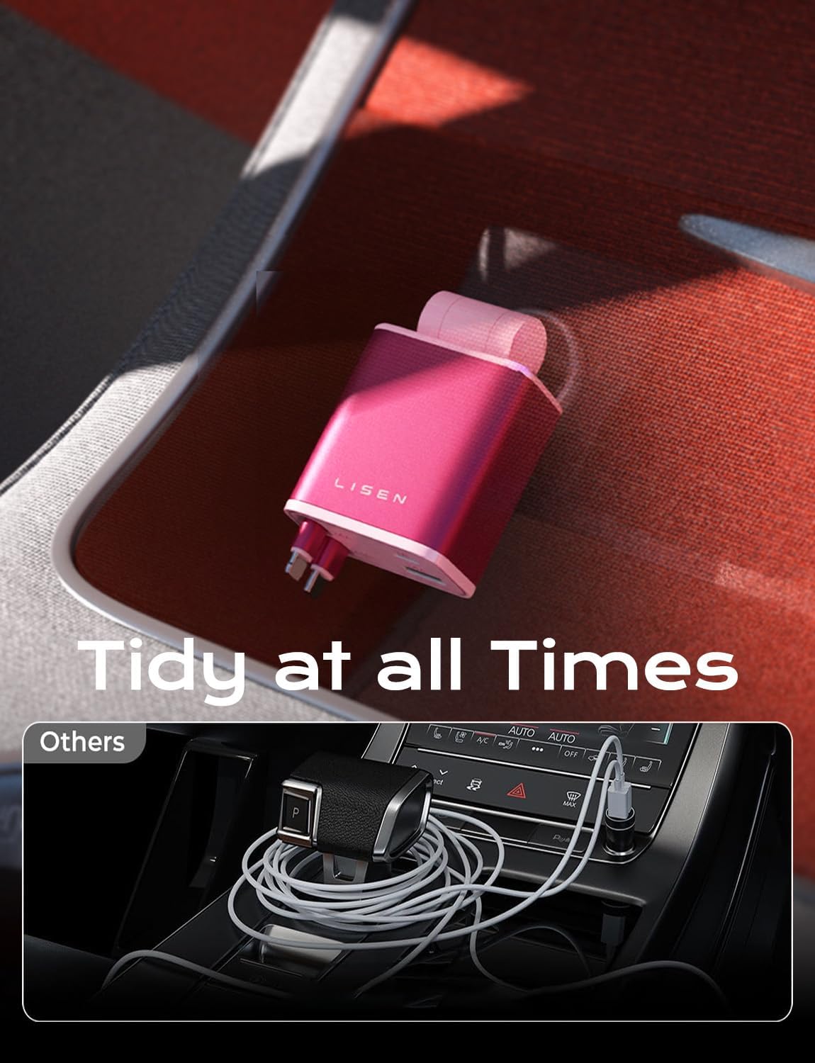 LISEN Retractable Car Charger, 84W Fast Charging Car Phone Charger